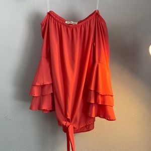 Off shoulder coral top